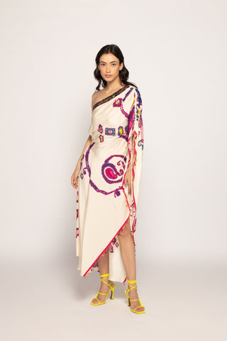 Marigold Bandhani Print Asymmetric Kaftan