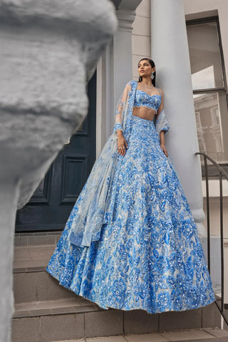 Powder Blue Floral Lehenga Set