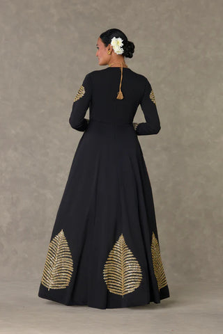 Black Kashmiri Leaf Gown