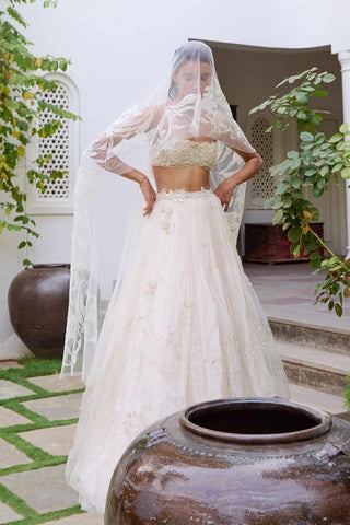 A white wedding lehenga