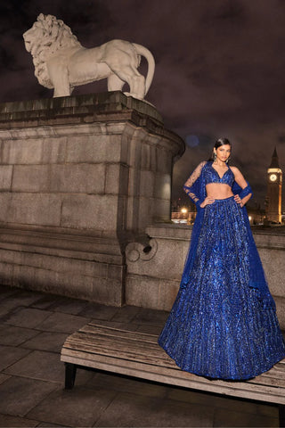 Navy Blue Sequin Lehenga Set