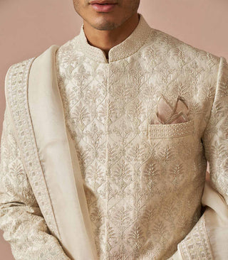 IVORY RAWSILK ARMAAN EMBROIDERED SHERWANI SET