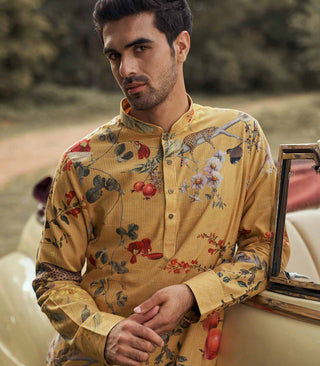 FLORAL PRINTED SILK KURTA SET