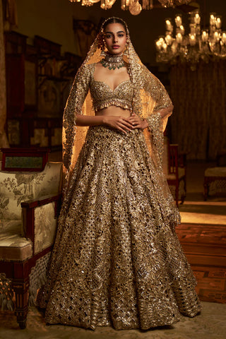 Gold Cut Work Lehenga Set