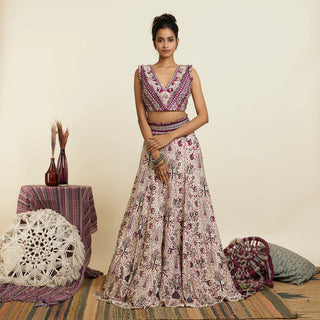 SAFAR MERLOT JAAL PRINTED LEHENGA SET