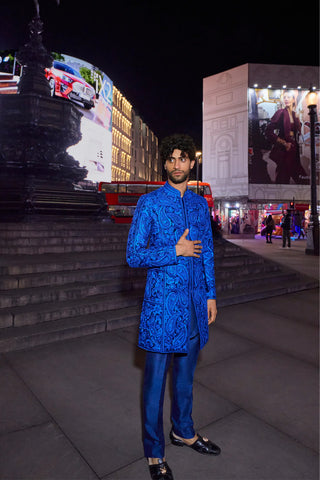 Blue Thread Work Sherwani Set