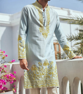 AQUA BLUE CHANDERI KURTA SET