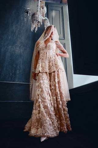 Nude Three-Dimensional Floral Sharara Set