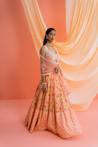 Coral Printed Lehenga Set