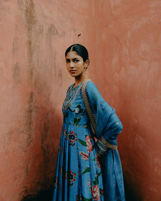 Azure blue anarkali