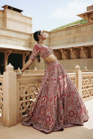 AMREEN GOTA PATTI & RESHAM SILK LEHENGA - RED