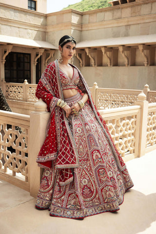 AMREEN GOTA PATTI & RESHAM SILK LEHENGA - RED