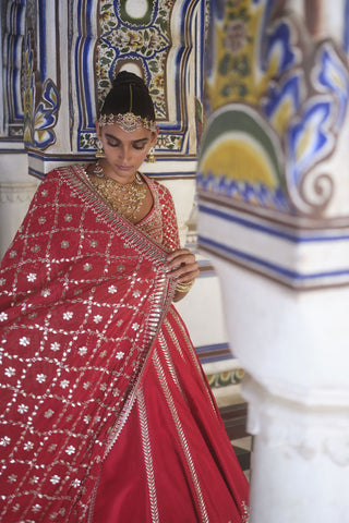 Tarangini Gota Patti Silk Lehenga - Red