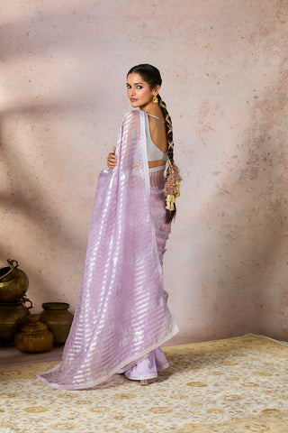 Lilac Striped Zari Saree