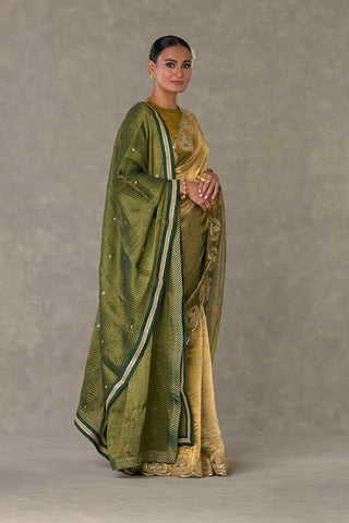 Paan Tissue Saree With Dupatta & Blouse Piece