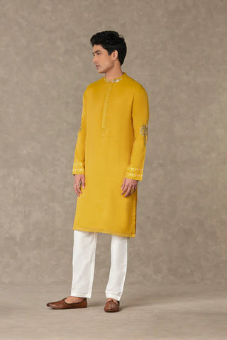 Corn Yellow Shajara Kurta With Pants