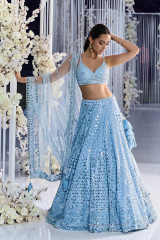 Powder Blue Mirror Work Lehenga Set