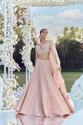 Peach Mirror Work Lehenga Set