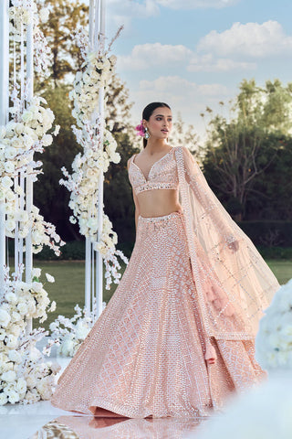 Peach Mirror Work Lehenga Set