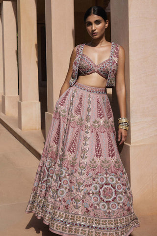 ALAKANA SEWA HAND-EMBROIDERED SILK LEHENGA SET - OLD ROSE