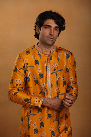 Mustard Spring Blossom Kurta With Pants