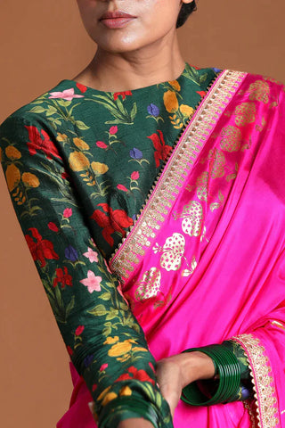 Hot Pink Moon Flower Saree - Ready to Ship