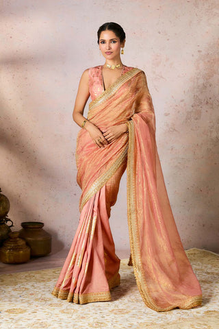 Peach Palm Blooms Tissue Saree