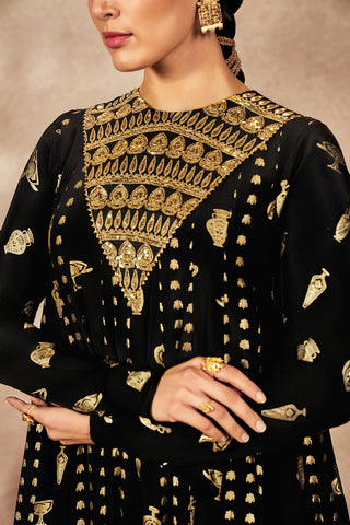 Black Gold Potters Touch Anarkali Set