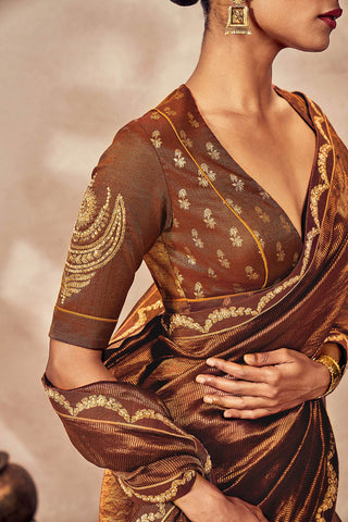 Brown Madakal Tissue Saree