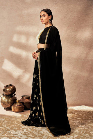 Black Potters Touch Skirt Set With Dupatta