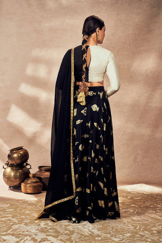 Black Potters Touch Skirt Set With Dupatta