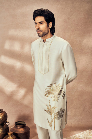 Ivory Palm Blooms Kurta With Pants