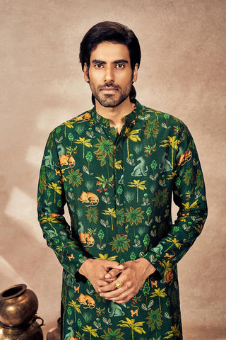 Green Tropical Rhapsody Kurta With Green Pants