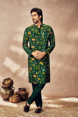 Green Tropical Rhapsody Kurta With Green Pants