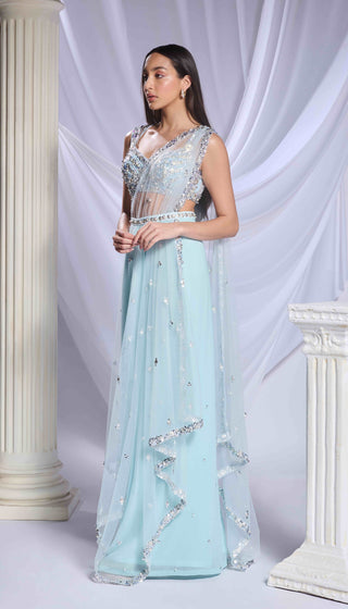 Royal Aqua saree set