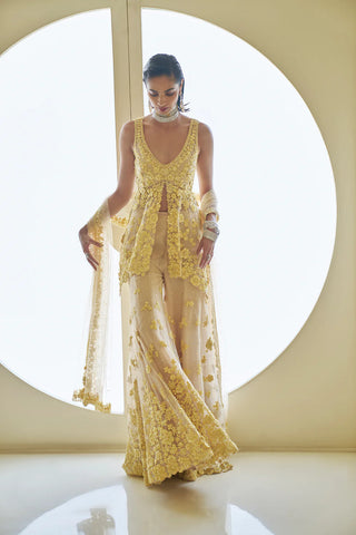 Yellow Three-Dimensional Floral Sharara Set