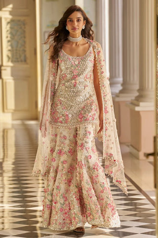 Ivory Multi-Coloured Three-Dimensional Sharara Set