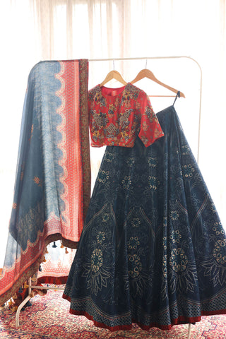 Sitara Red & Blue Lehenga set