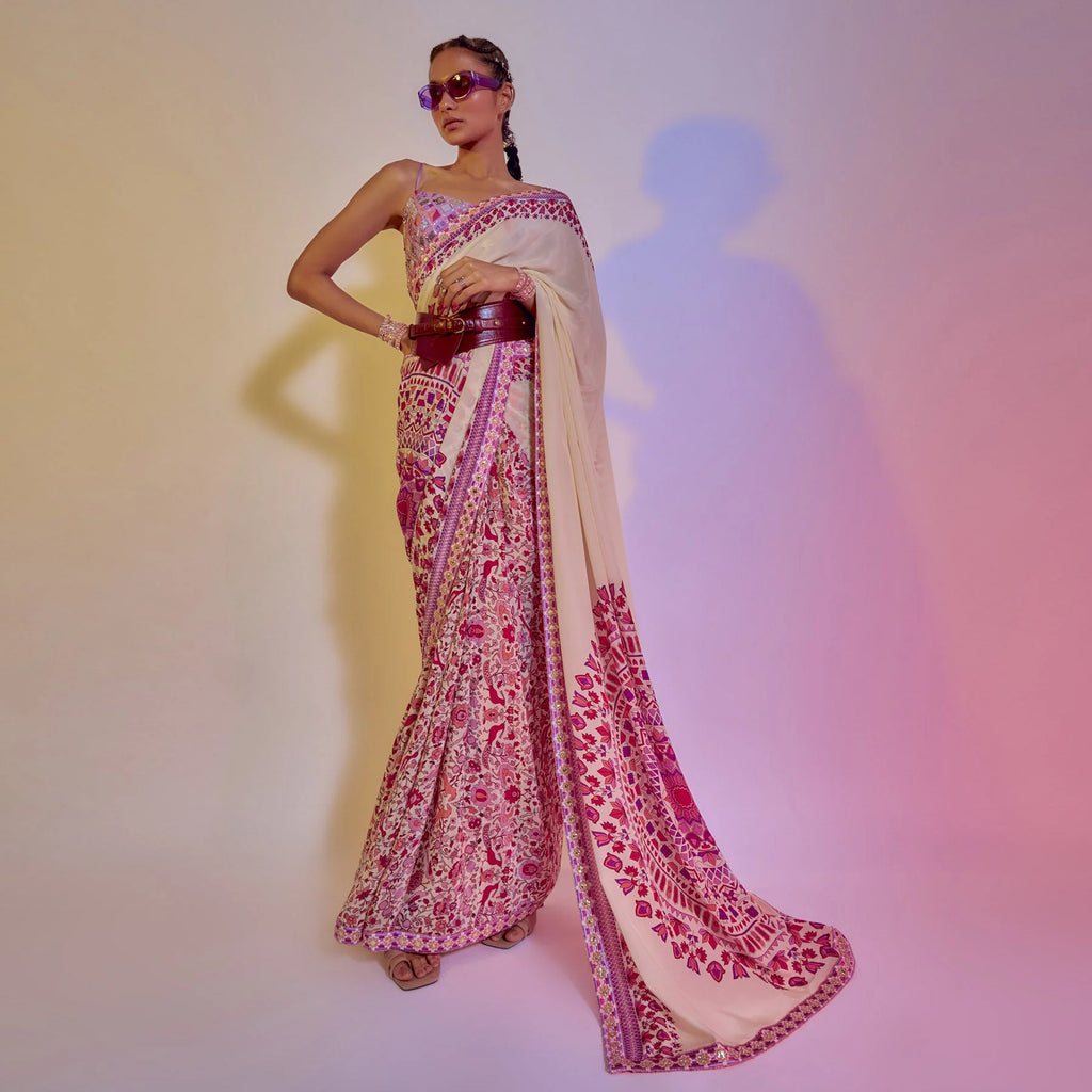 Light Pink Pure Hand Block Wex-Batik Printed Tusser Silk Fabric Saree With  Blouse Piece in Jaipur at best price by Sanganeri Block Print - Justdial