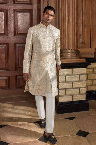 Sea Green Three Dimensional Floral Sherwani Set