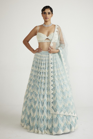 Powder Blue Chandelier Pearl Drop Lehenga Set