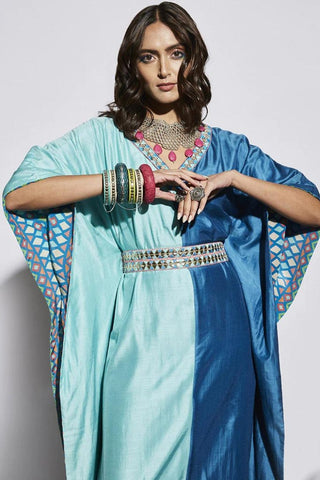 BLUE HALF AND HALF KAFTAN WITH BELT