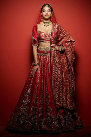 RAW SILK LEHENGA WITH HAND EMBROIDERY