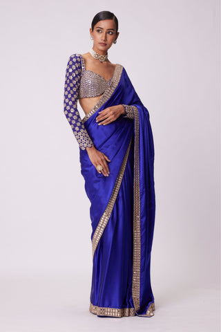 Persian Blue Satin Saree Set