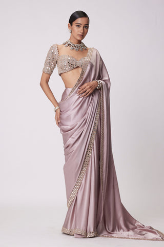 Ash pink Satin Saree Set