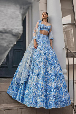 Powder Blue Floral Lehenga Set