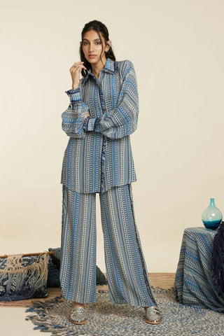 BLUE BOHO STRIPE PRINT OVERSIZED COORD SET