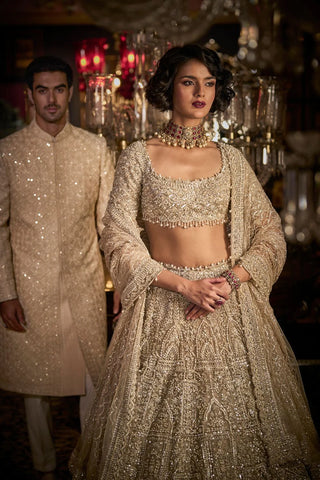 Nude Thread Sequin Work Sequin Sherwani Set