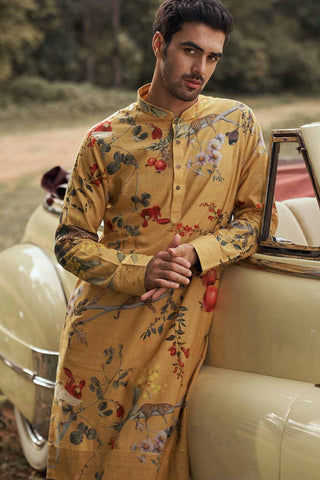 FLORAL PRINTED SILK KURTA SET