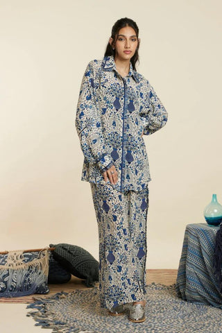 SAFAR BLUE JAAL PRINT OVERSIZED COORD SET